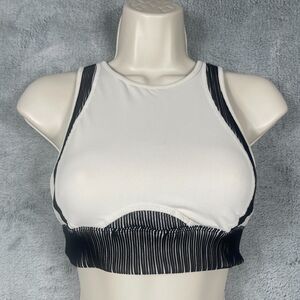 Alo Yoga Electric Sports Bra Women's Small Black White Striped Stretch Racerback